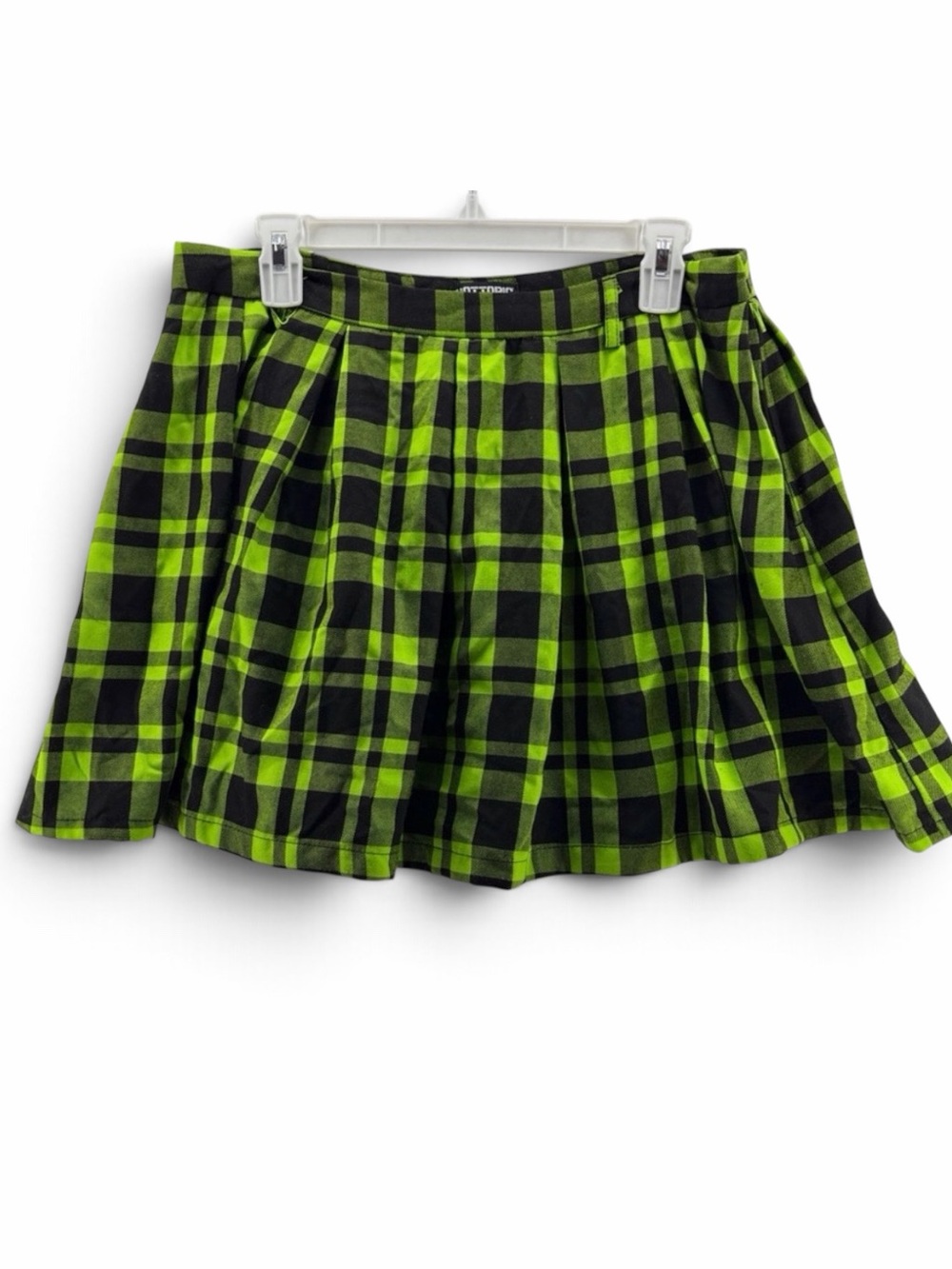 Hot Topic Green and Black Plaid Pleated Mini Skirt Size Large